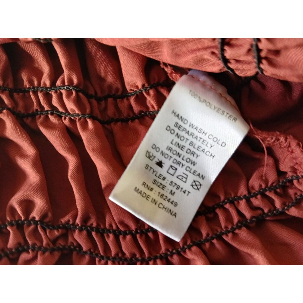 Milk Honey Smocked Rust Orange Shirt Top Size M Puff Sleeve Ruffle Cropped - Picture 12 of 13